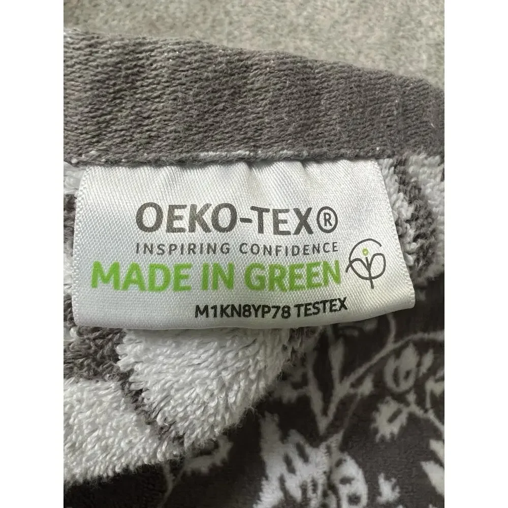 2 Threshold Performance Cotton Reversible Floral Bath Towel Gray White 61 x 31